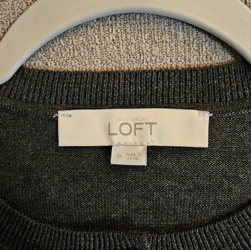 Loft Gray Black Lace Wool Blend Button Casual Career Sweater Size Medium - Picture 4 of 7